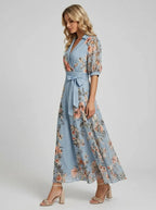 Penelope | Women's Floral Print Maxi Dress | Wrap V Neck Belted-Women Dress-Pick NewYork