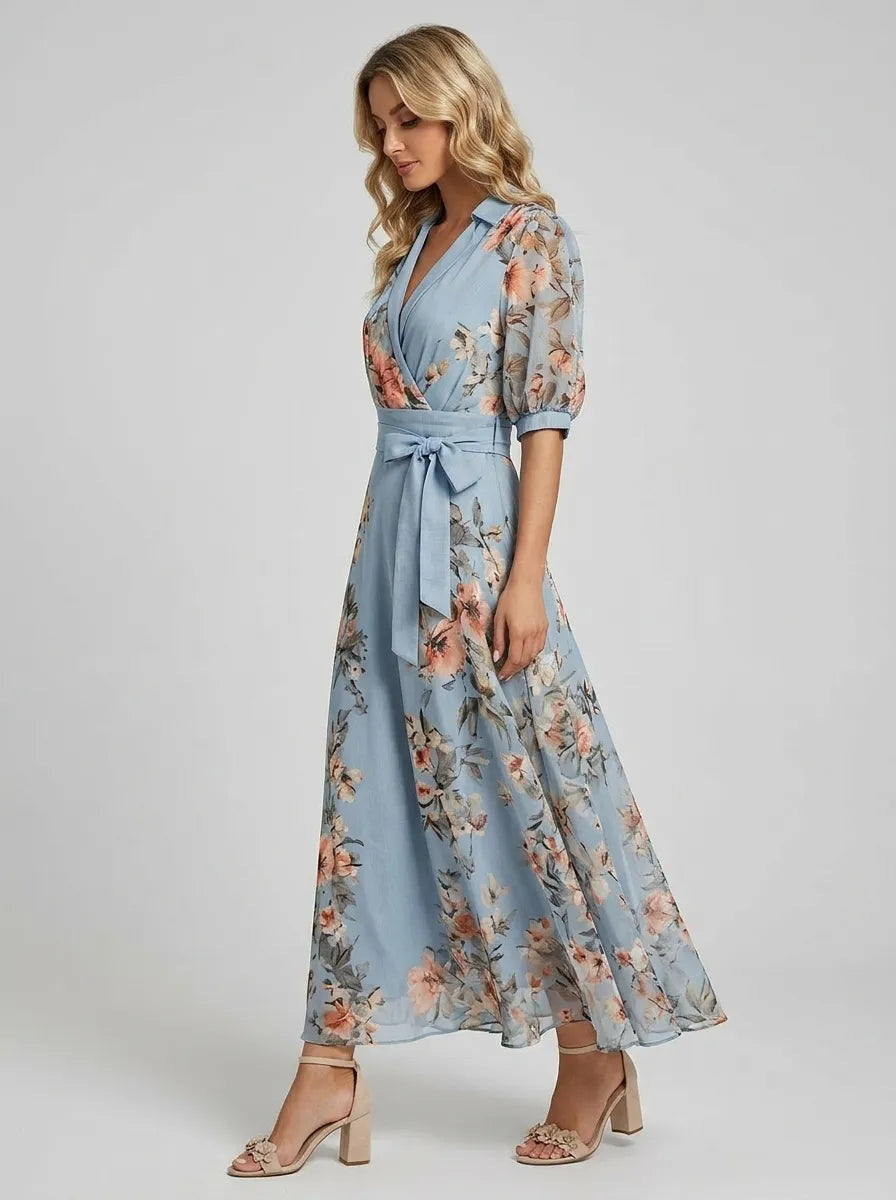 Penelope | Women's Floral Print Maxi Dress | Wrap V Neck Belted-Women Dress-Pick NewYork