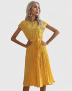 Penelope | Women’s Polka Dot Midi Dress | Cap Sleeve Tie Waist-Women Dress-Pick NewYork