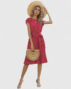 Penelope | Women’s Polka Dot Midi Dress | Cap Sleeve Tie Waist-Women Dress-Pick NewYork