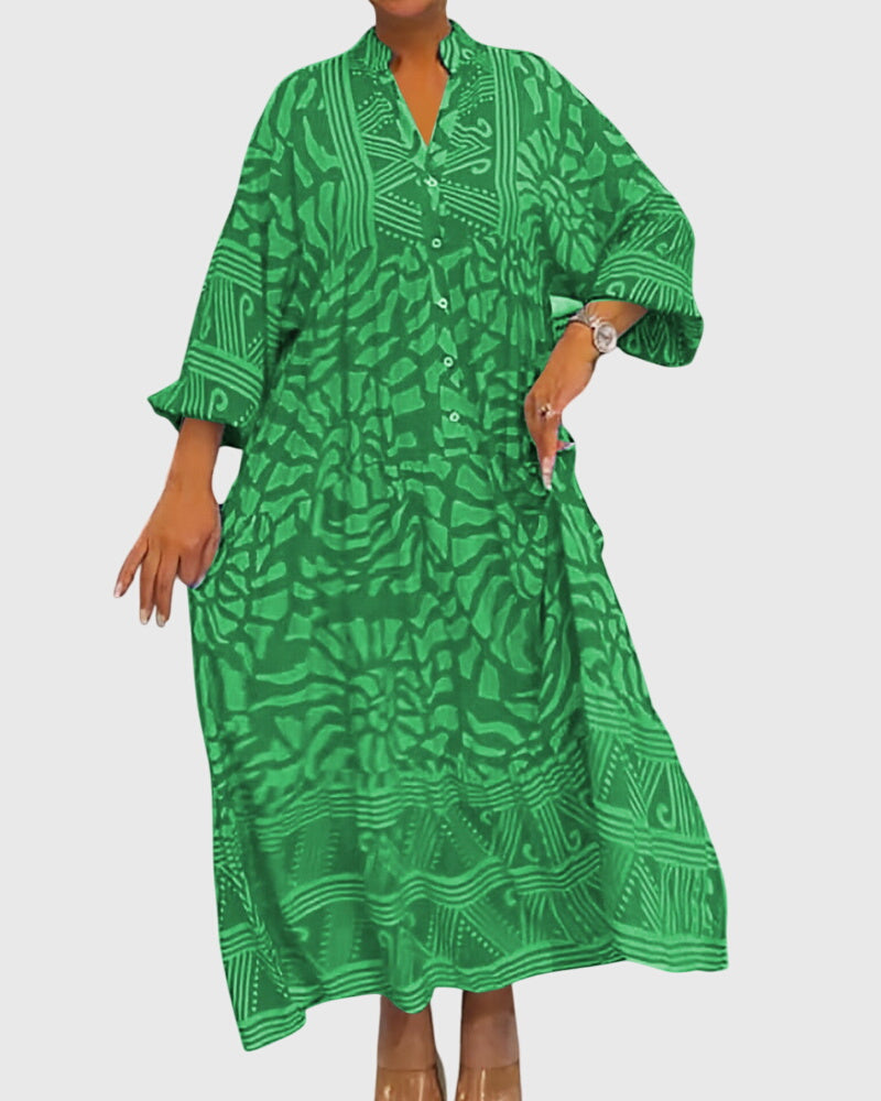 Phoebe | Women’s Printed Midi Dress | V Neck Long Sleeve-Women Dress-Pick NewYork