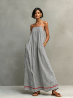 Phoebe | Women’s Striped Maxi Dress | Spaghetti Strap Smock-Women Dress-Pick NewYork