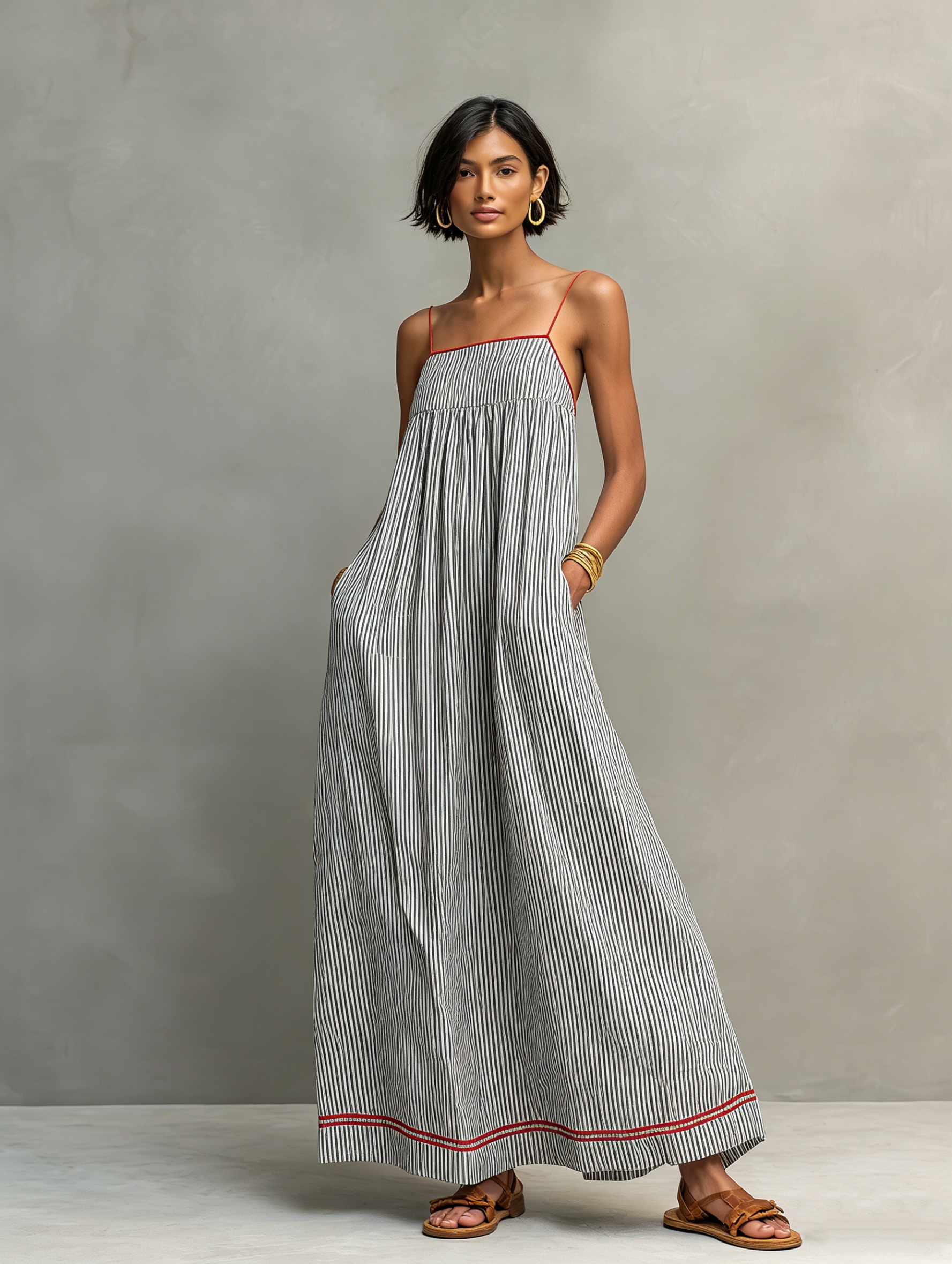 Phoebe | Women’s Striped Maxi Dress | Spaghetti Strap Smock-Women Dress-Pick NewYork
