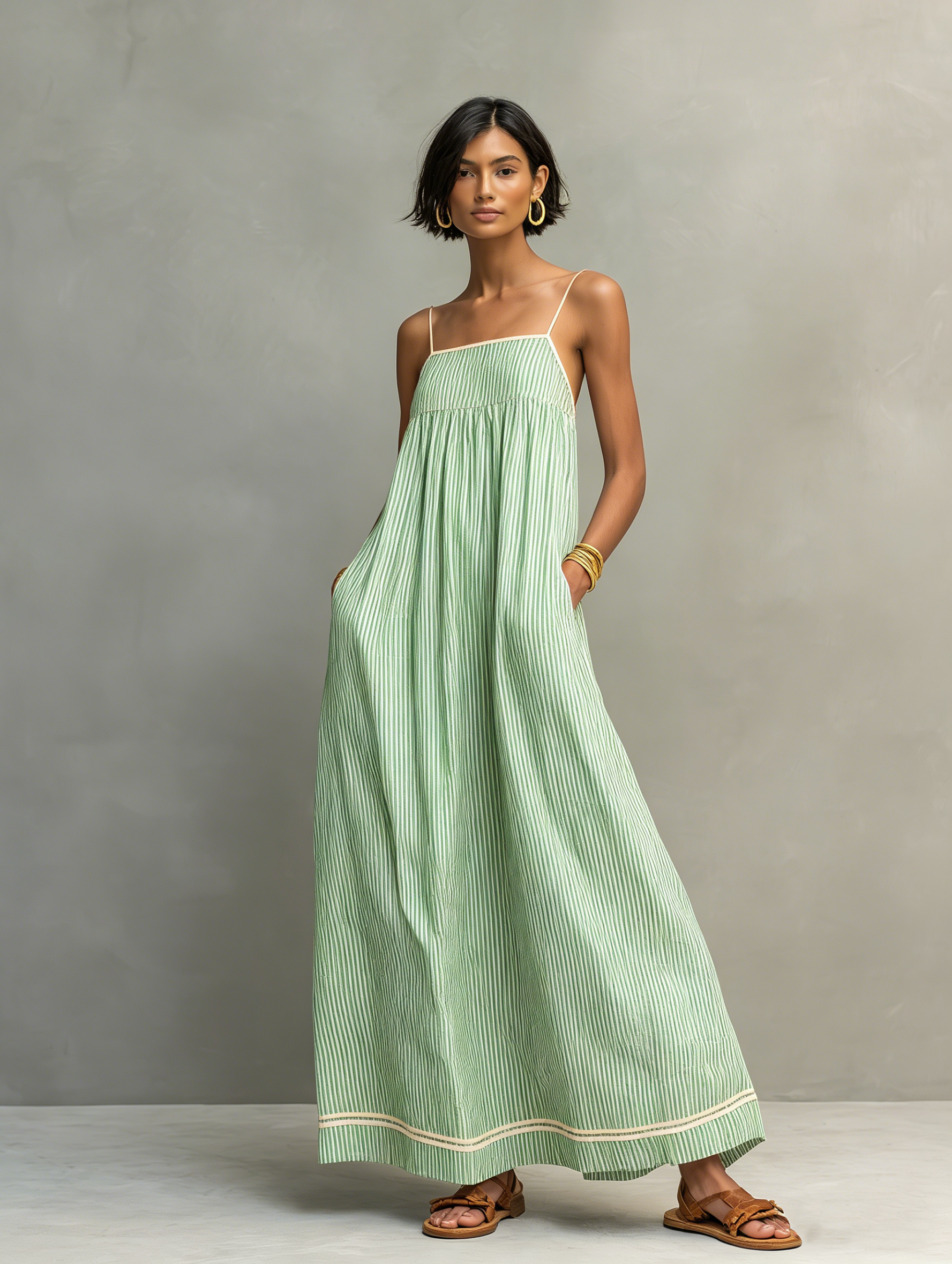 Phoebe | Women’s Striped Maxi Dress | Spaghetti Strap Smock-Women Dress-Pick NewYork