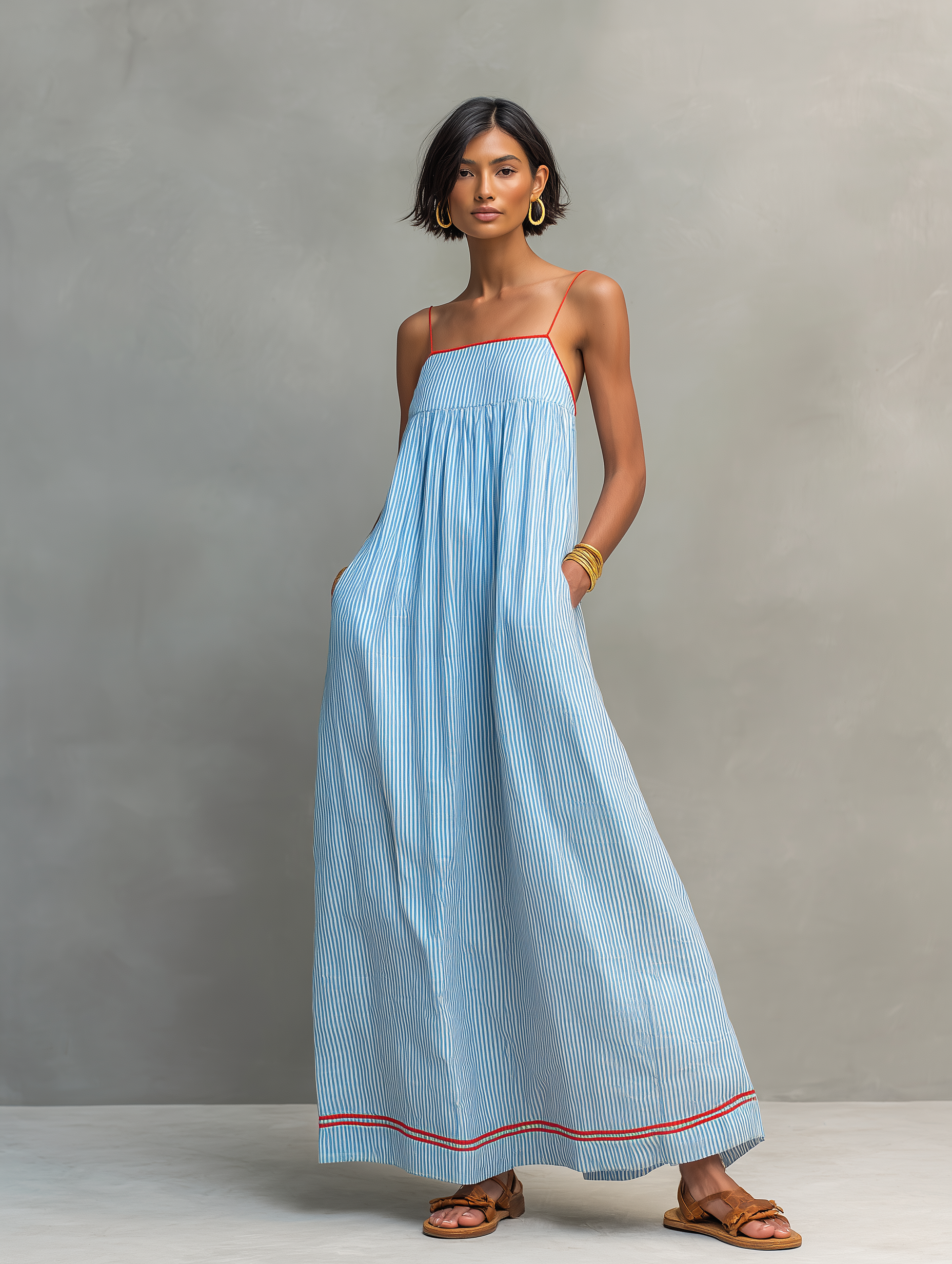 Phoebe | Women’s Striped Maxi Dress | Spaghetti Strap Smock-Women Dress-Pick NewYork