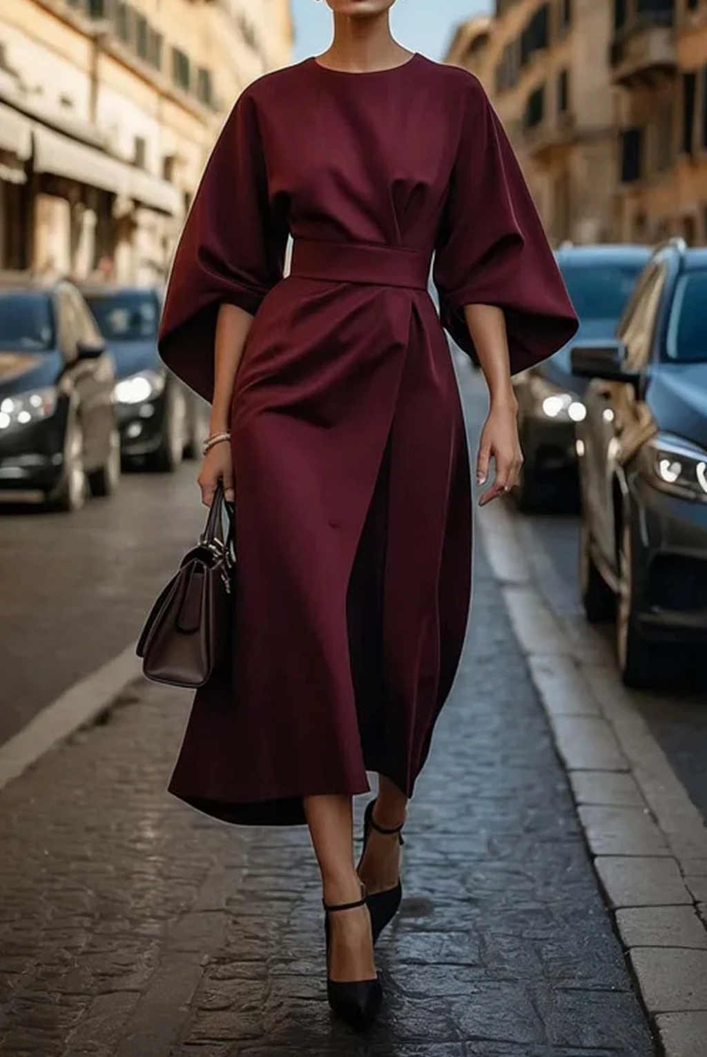 Amara | Women's Kimono-Sleeve Dress | Belted Waist · PNY