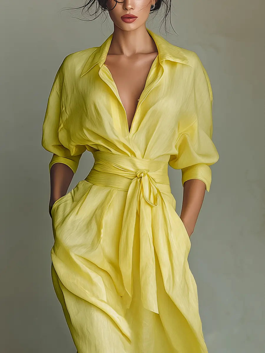 Amelia | Women's Collared Maxi Dress | Tie Waist · PNY
