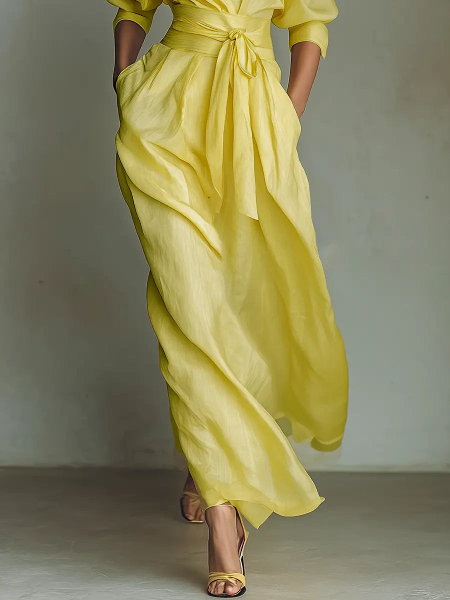 Amelia | Women's Collared Maxi Dress | Tie Waist · PNY