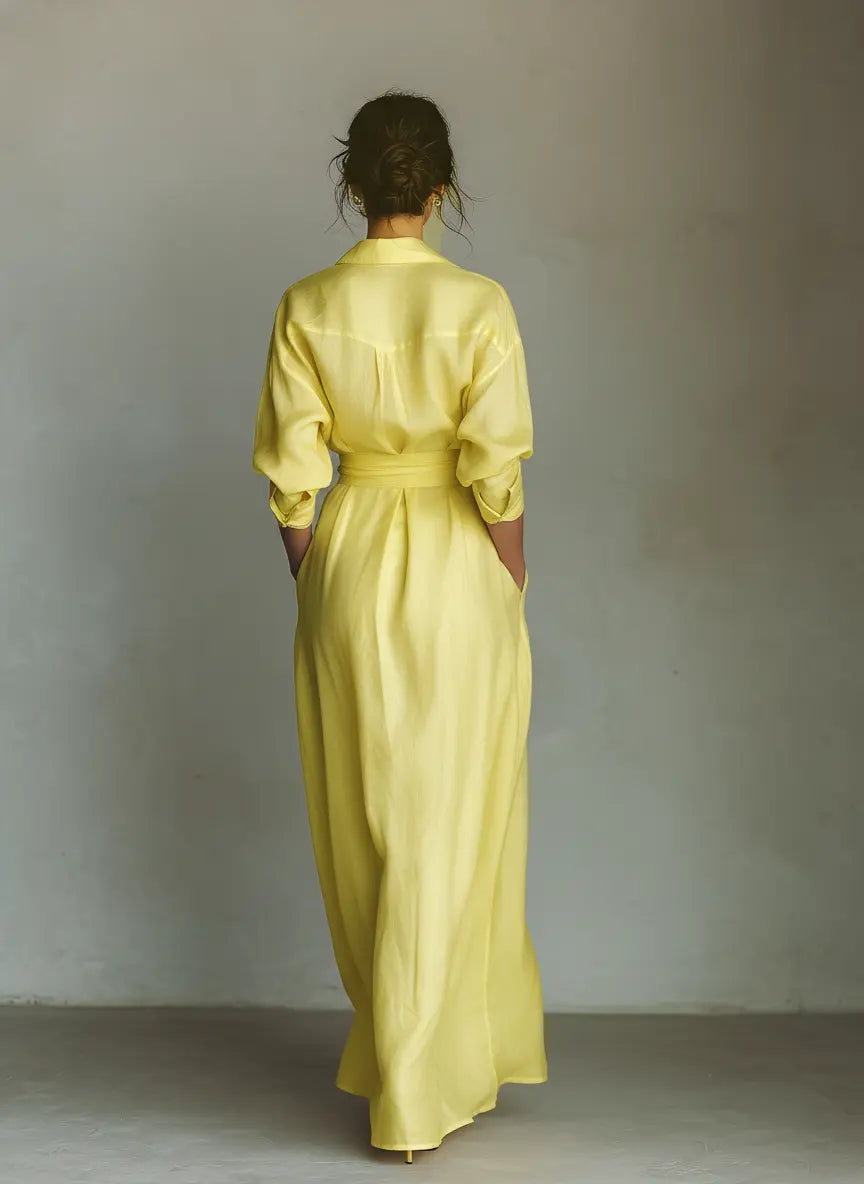 Amelia | Women's Collared Maxi Dress | Tie Waist · PNY
