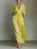 Amelia | Women's Collared Maxi Dress | Tie Waist · PNY