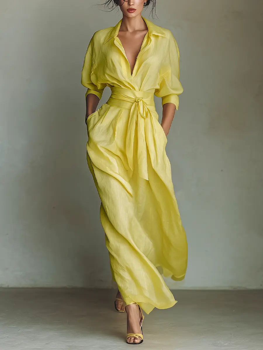 Amelia | Women's Collared Maxi Dress | Tie Waist · PNY