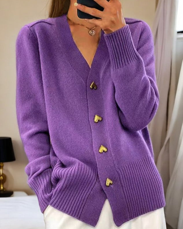 Amelia | Women's V-Neck Cardigan | Heart Buttons · PNY