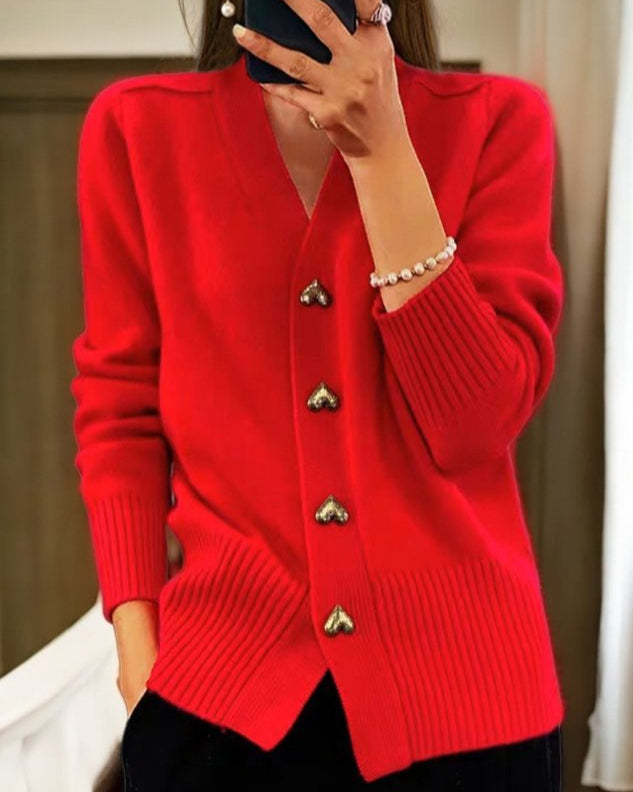 Amelia | Women's V-Neck Cardigan | Heart Buttons · PNY
