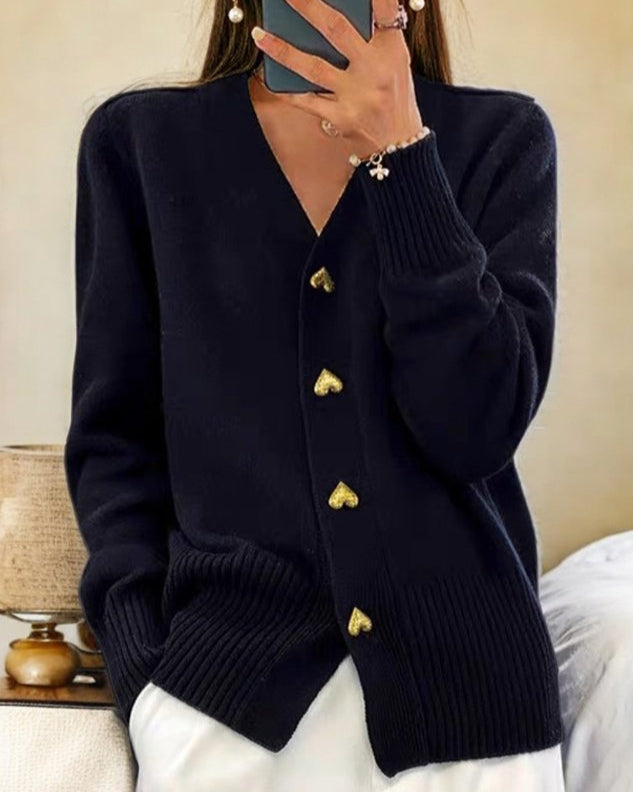 Amelia | Women's V-Neck Cardigan | Heart Buttons · PNY