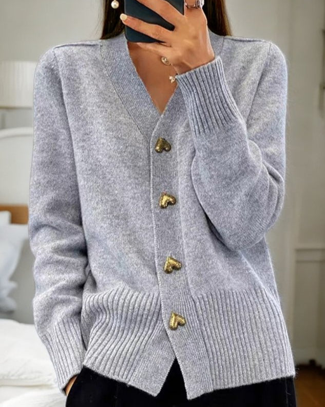 Amelia | Women's V-Neck Cardigan | Heart Buttons · PNY