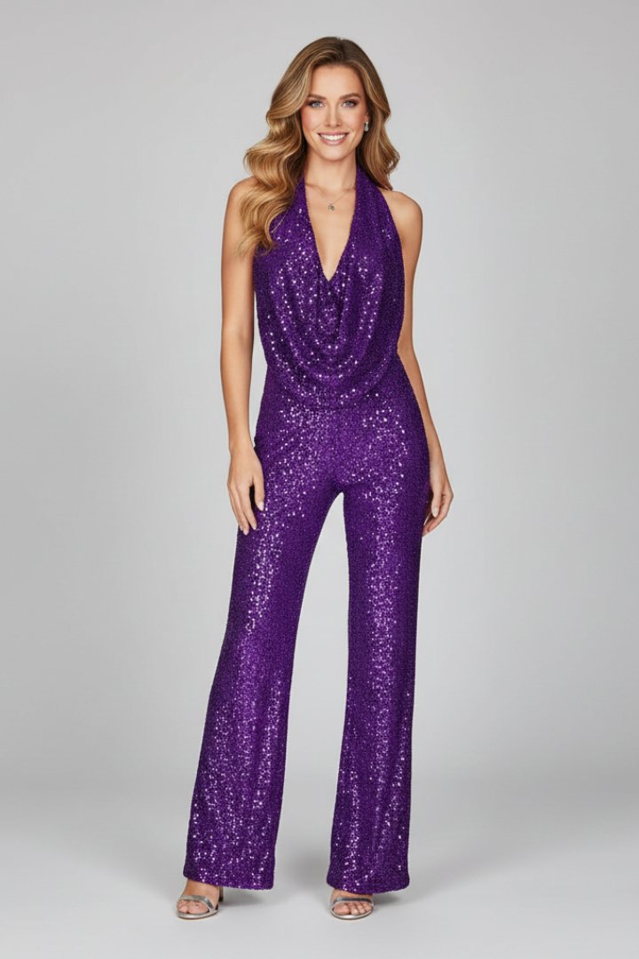 Aria | Women's Halter Jumpsuit | Sequin · PNY