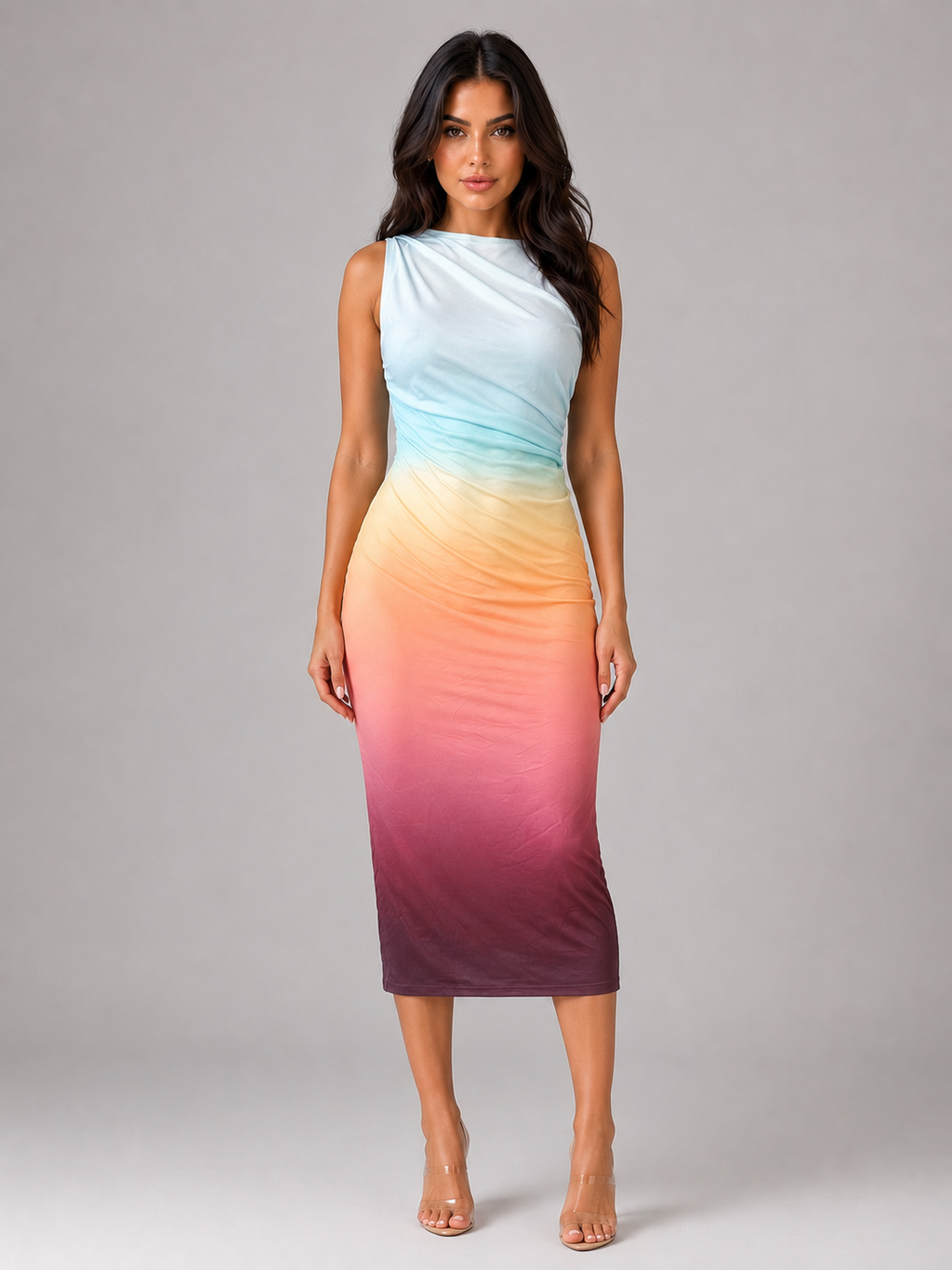 Aria | Women's Sleeveless Midi Dress | Ombre Print · PNY