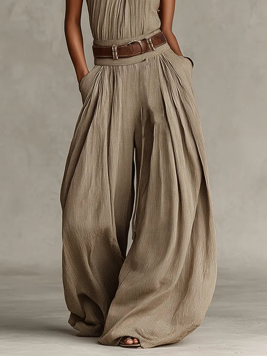 Aubrey | Women's Halter Wide-Leg Jumpsuit | Belted Waist · PNY