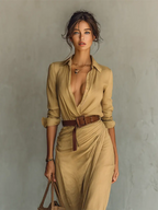 Brooke | Women's Collared Maxi Dress | Belted Waist · PNY