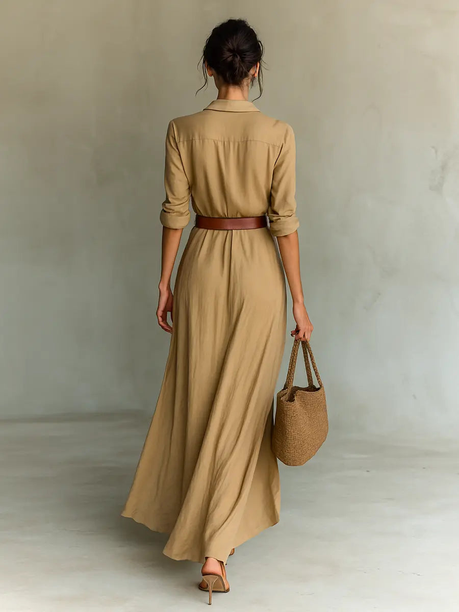 Brooke | Women's Collared Maxi Dress | Belted Waist · PNY