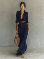 Brooke | Women's Collared Maxi Dress | Belted Waist · PNY