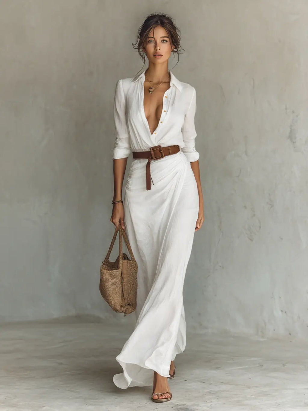 Brooke | Women's Collared Maxi Dress | Belted Waist · PNY