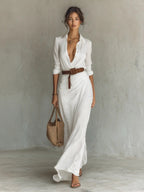 Brooke | Women's Collared Maxi Dress | Belted Waist · PNY