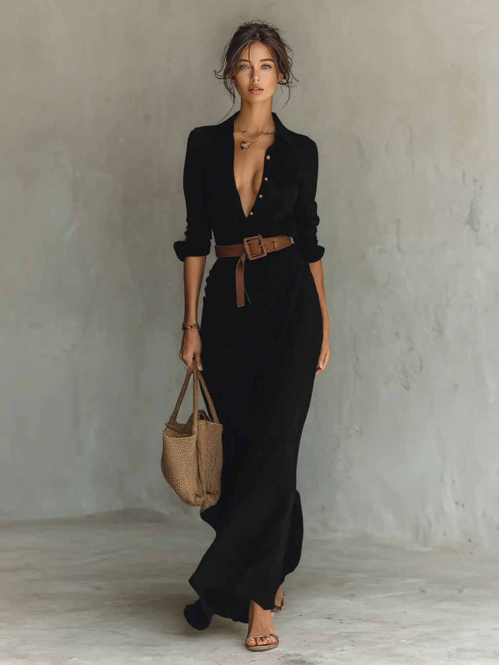 Brooke | Women's Collared Maxi Dress | Belted Waist · PNY