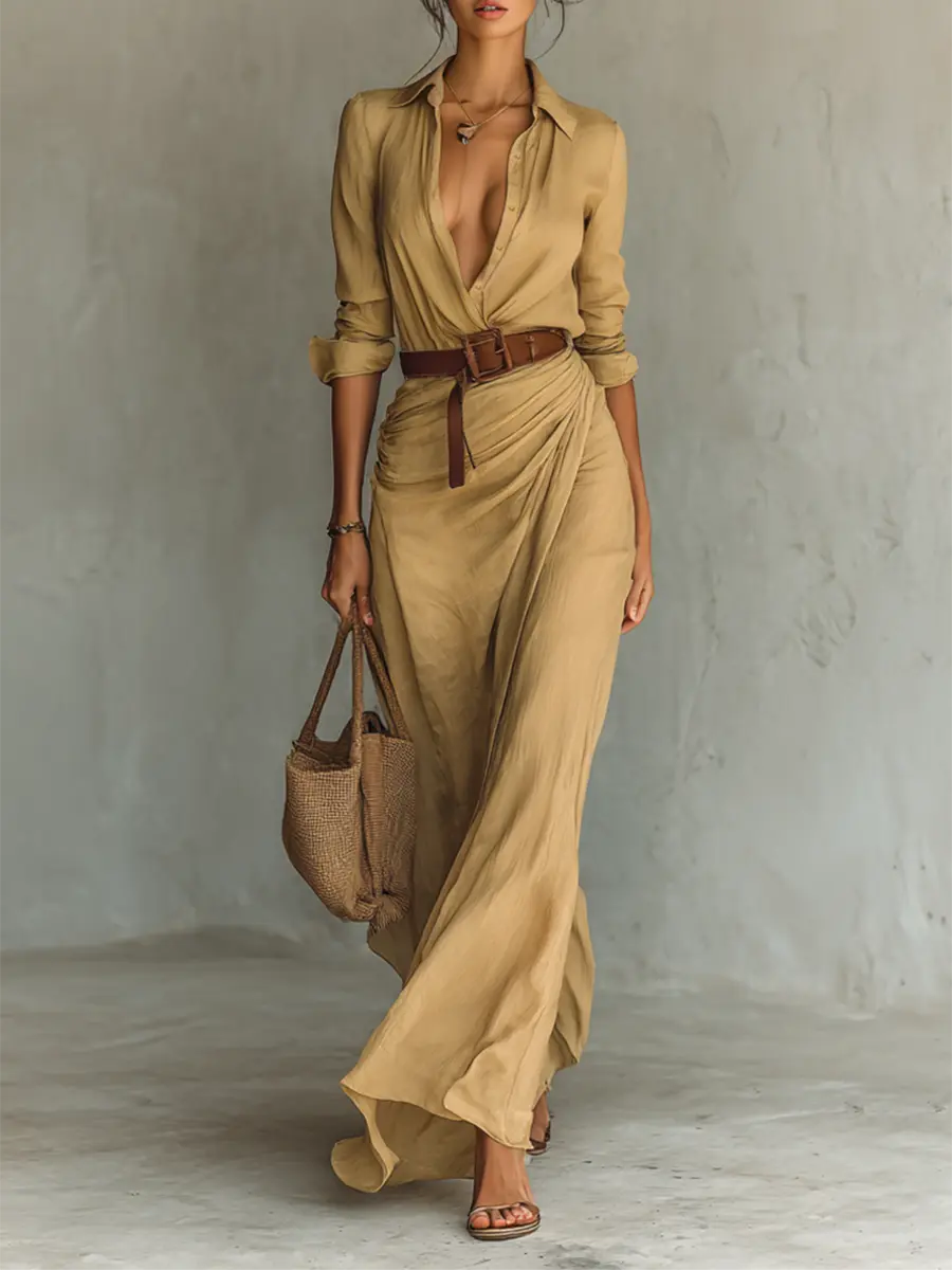 Brooke | Women's Collared Maxi Dress | Belted Waist · PNY