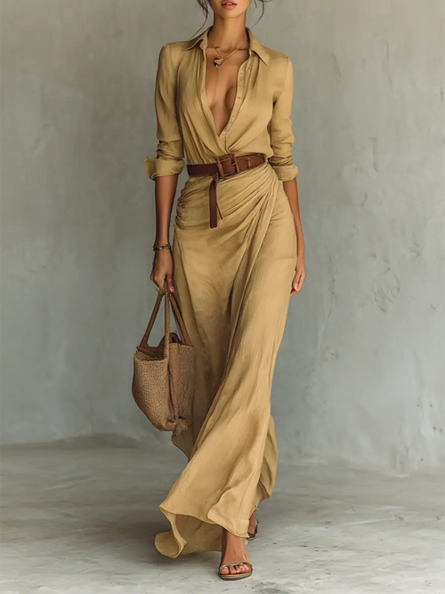 Brooke | Women's Collared Maxi Dress | Belted Waist · PNY