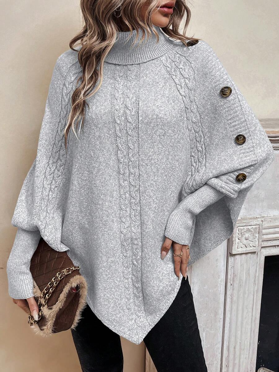Camille | Women's Turtleneck Poncho | Cable Knit · PNY