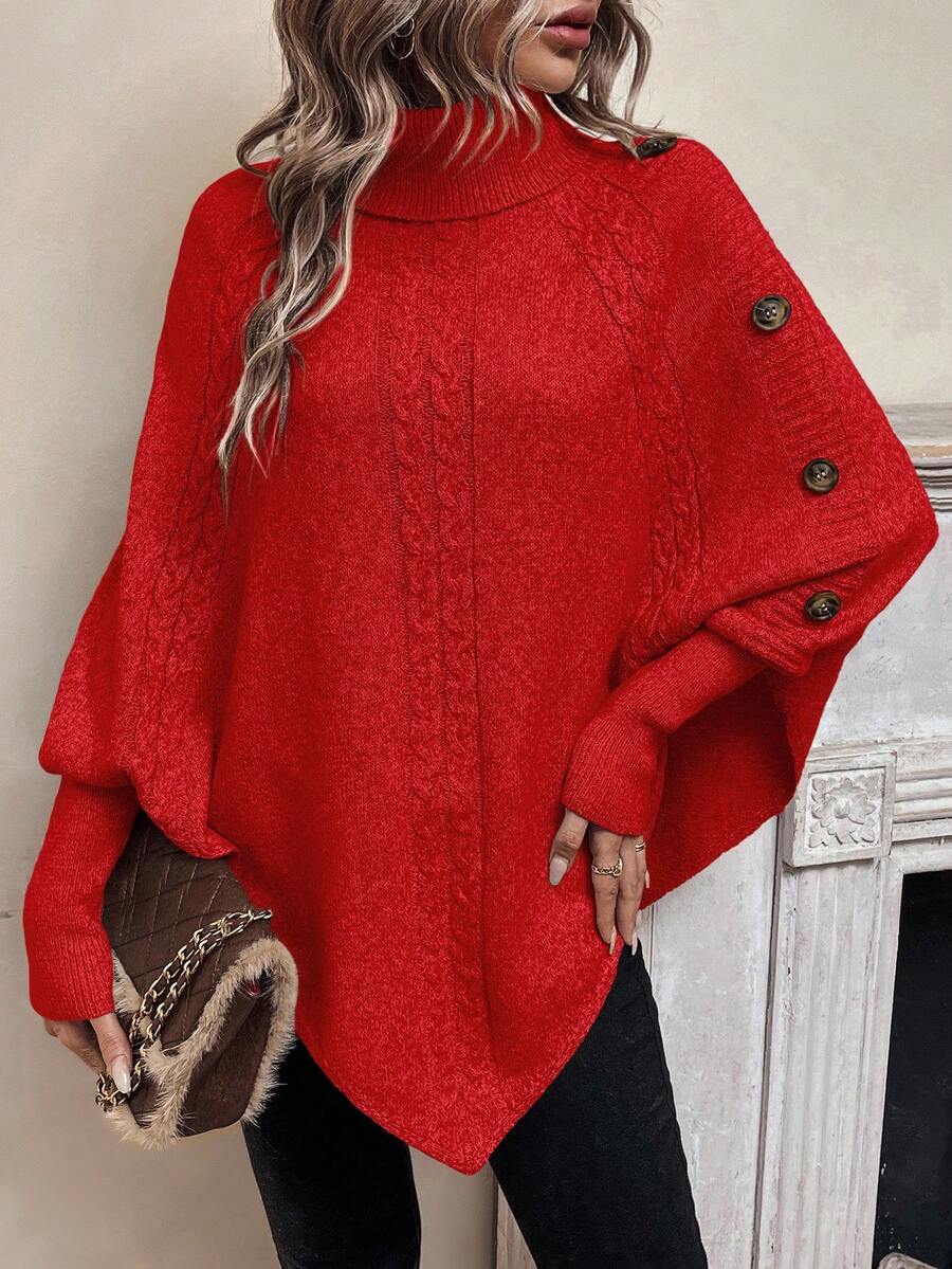 Camille | Women's Turtleneck Poncho | Cable Knit · PNY