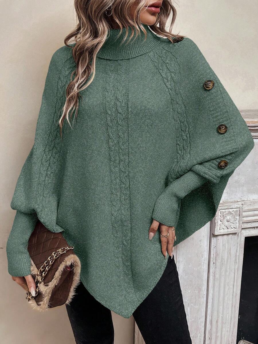 Camille | Women's Turtleneck Poncho | Cable Knit · PNY