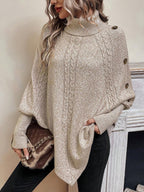 Camille | Women's Turtleneck Poncho | Cable Knit · PNY