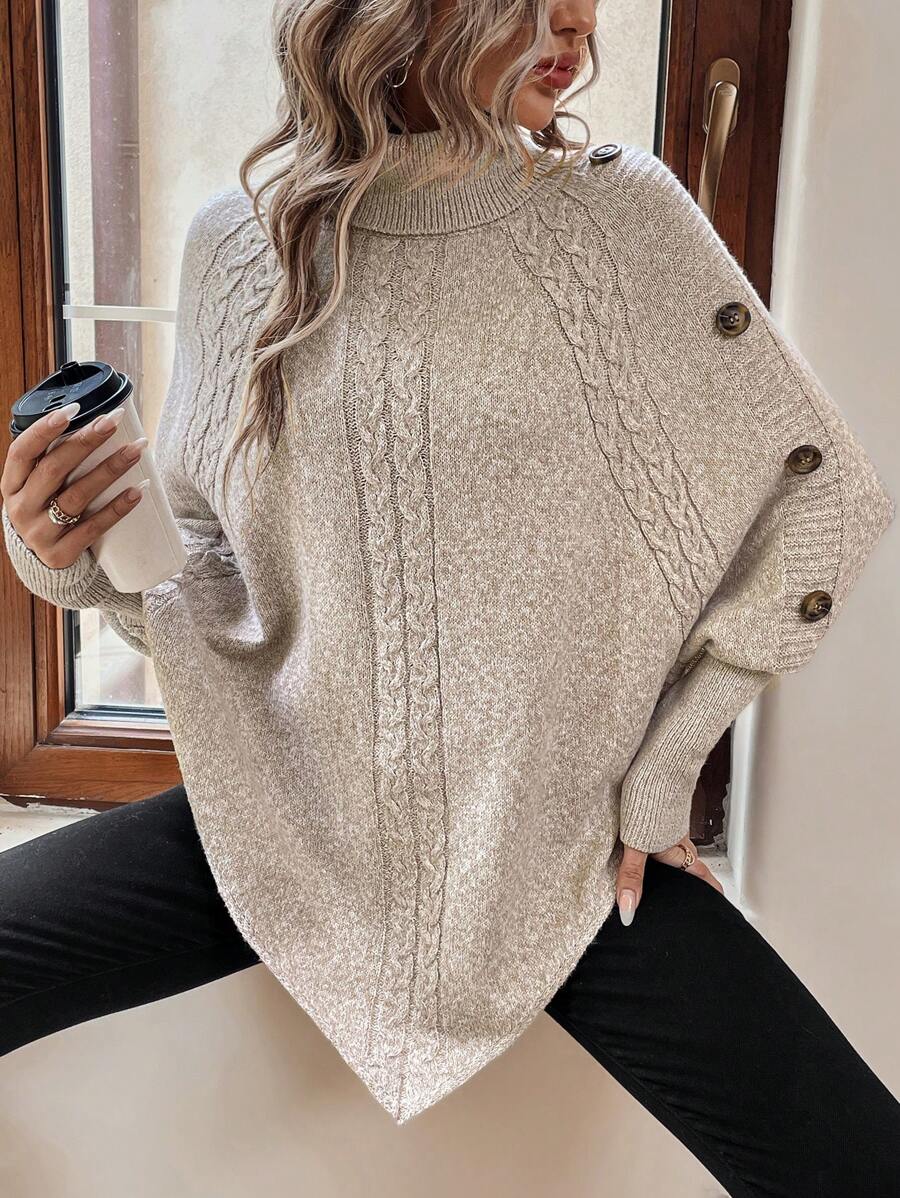 Camille | Women's Turtleneck Poncho | Cable Knit · PNY
