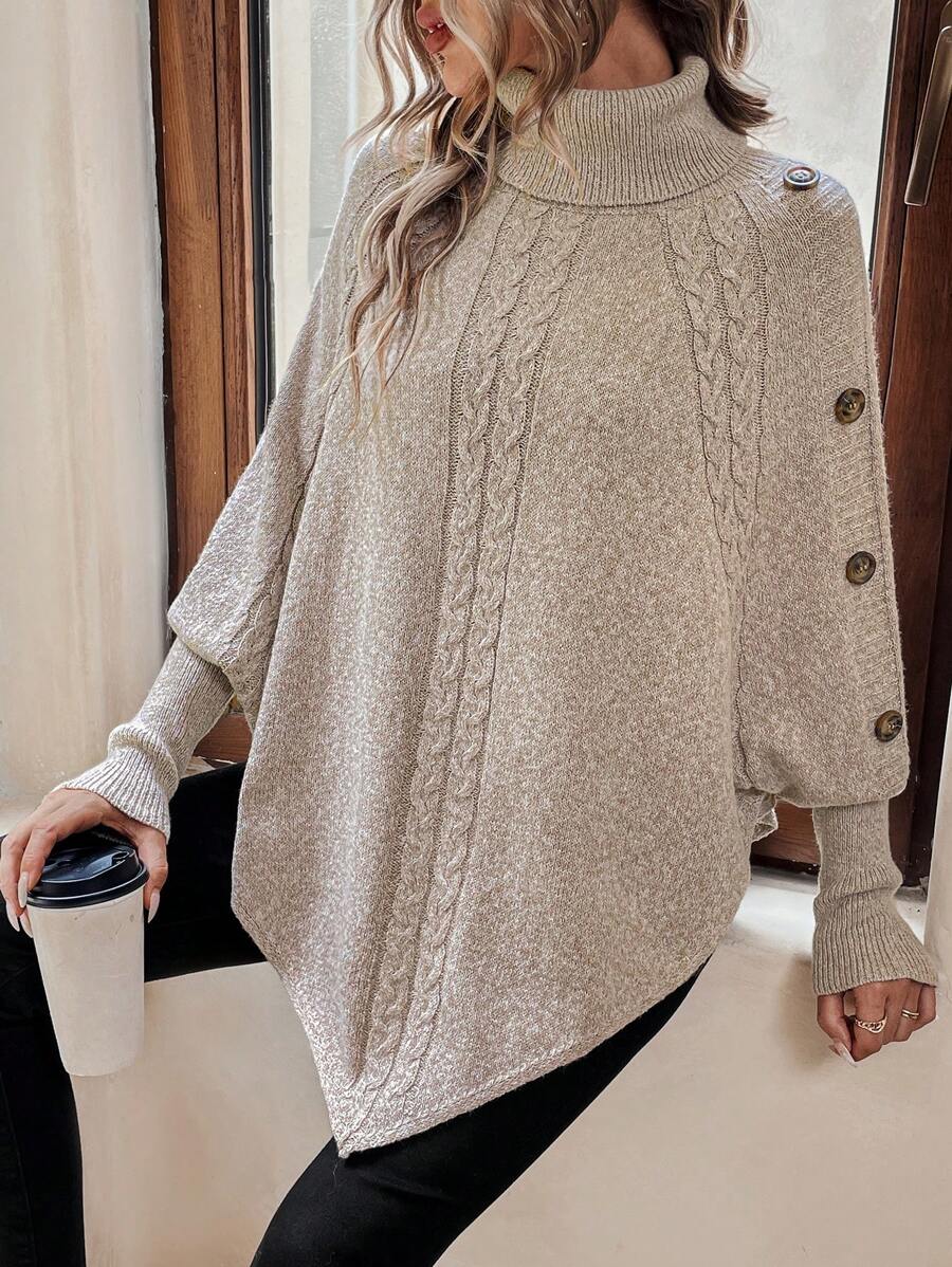 Camille | Women's Turtleneck Poncho | Cable Knit · PNY