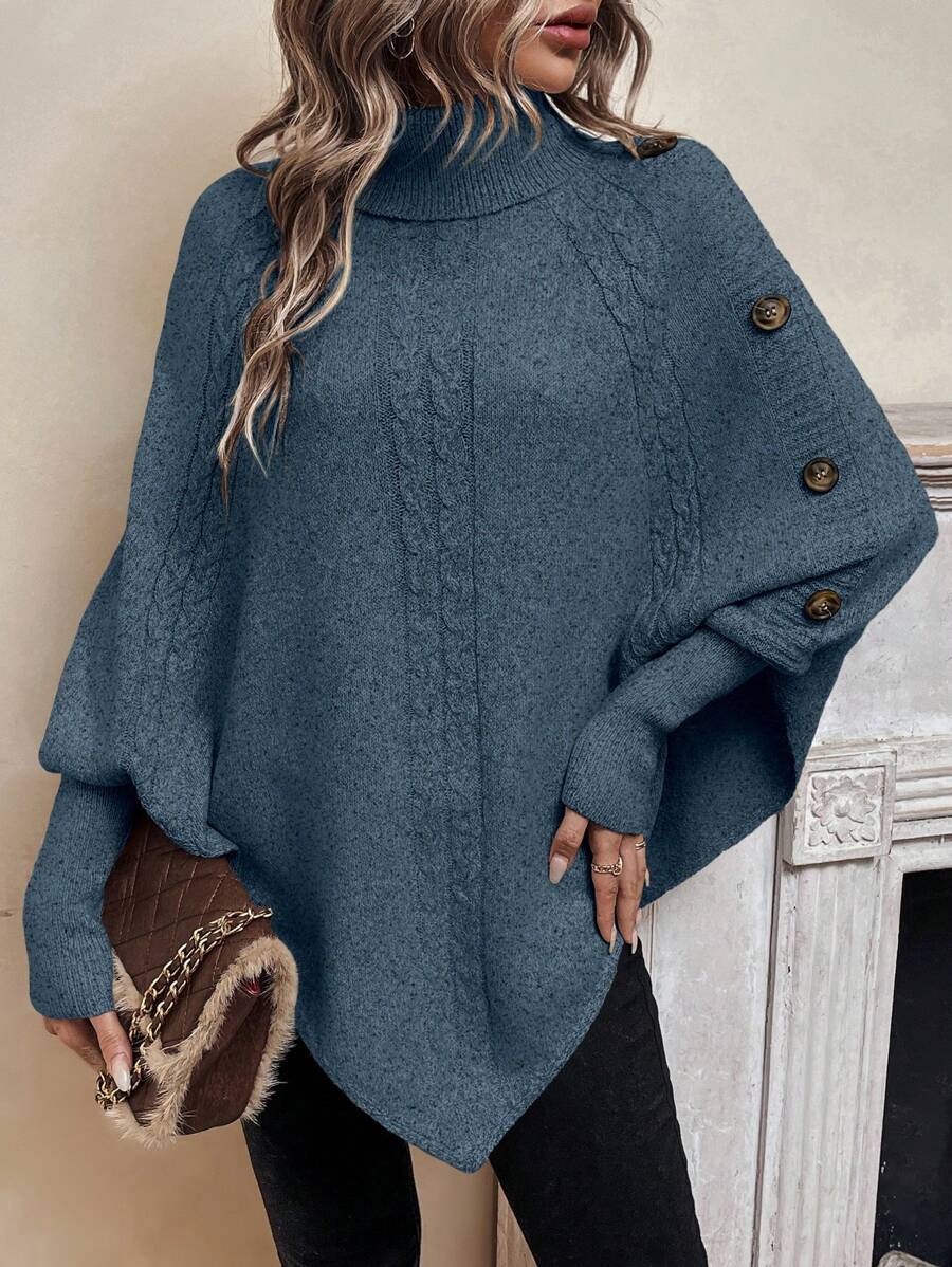 Camille | Women's Turtleneck Poncho | Cable Knit · PNY