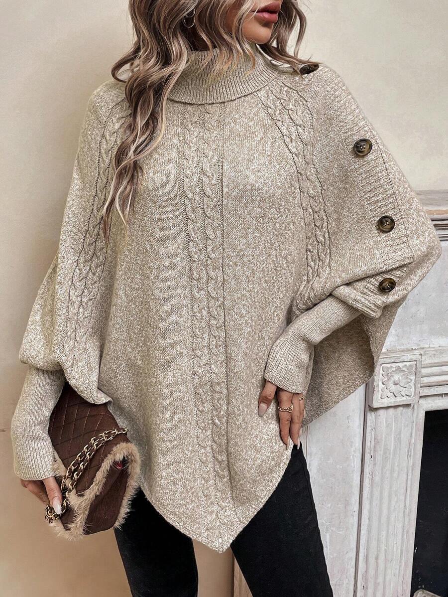 Camille | Women's Turtleneck Poncho | Cable Knit · PNY