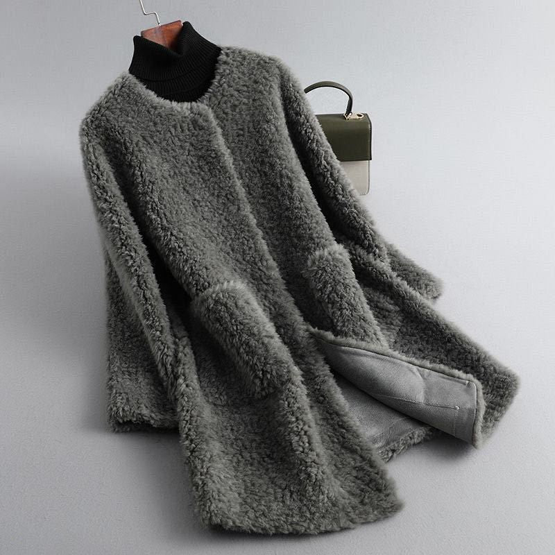Charlotte | Women's Collarless Coat | Shearling · PNY