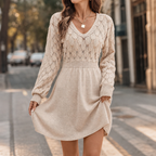 Charlotte | Women's V-Neck Sweater Dress | Pointelle Knit · PNY