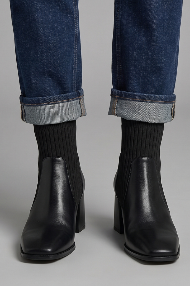 Chloe | Women's Block-Heel Boots | Ribbed Knit · PNY