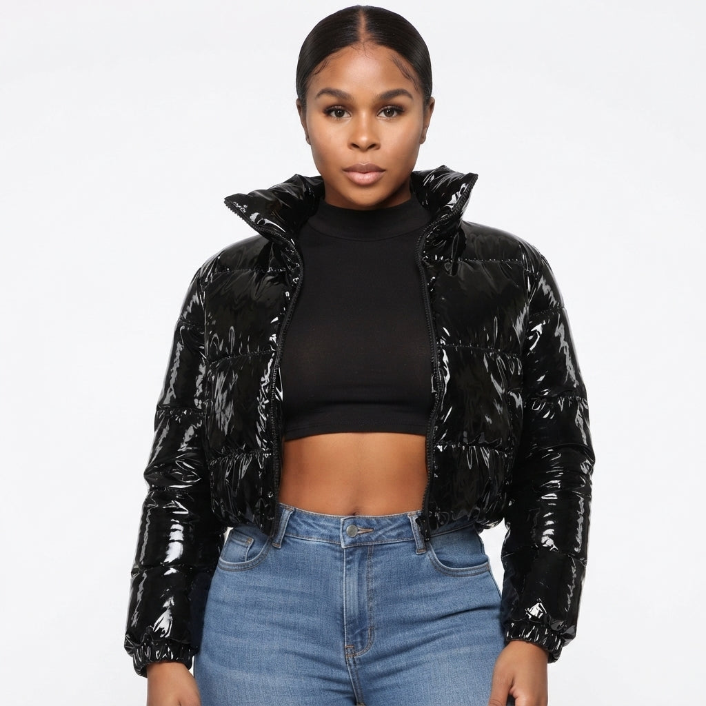 Chloe | Women's Cropped Puffer Jacket | Glossy Finish · PNY