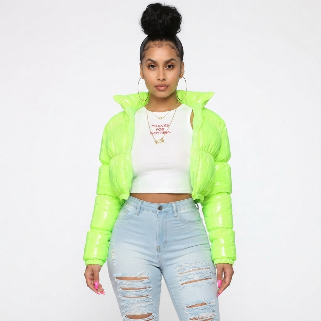 Chloe | Women's Cropped Puffer Jacket | Glossy Finish · PNY