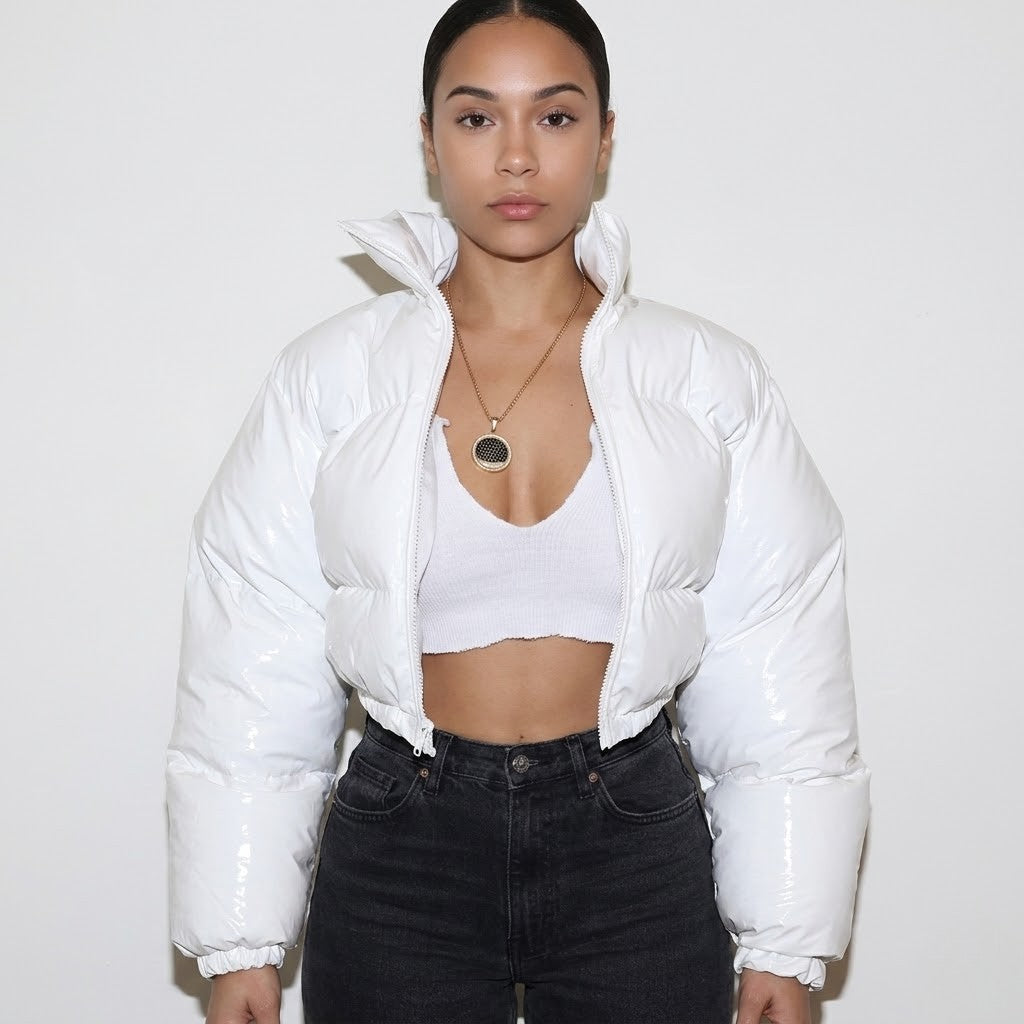 Chloe | Women's Cropped Puffer Jacket | Glossy Finish · PNY