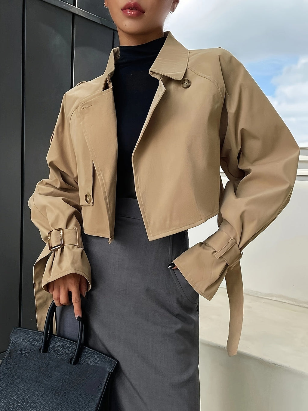 Chloe | Women's Cropped Trench Jacket | Belted Cuffs · PNY