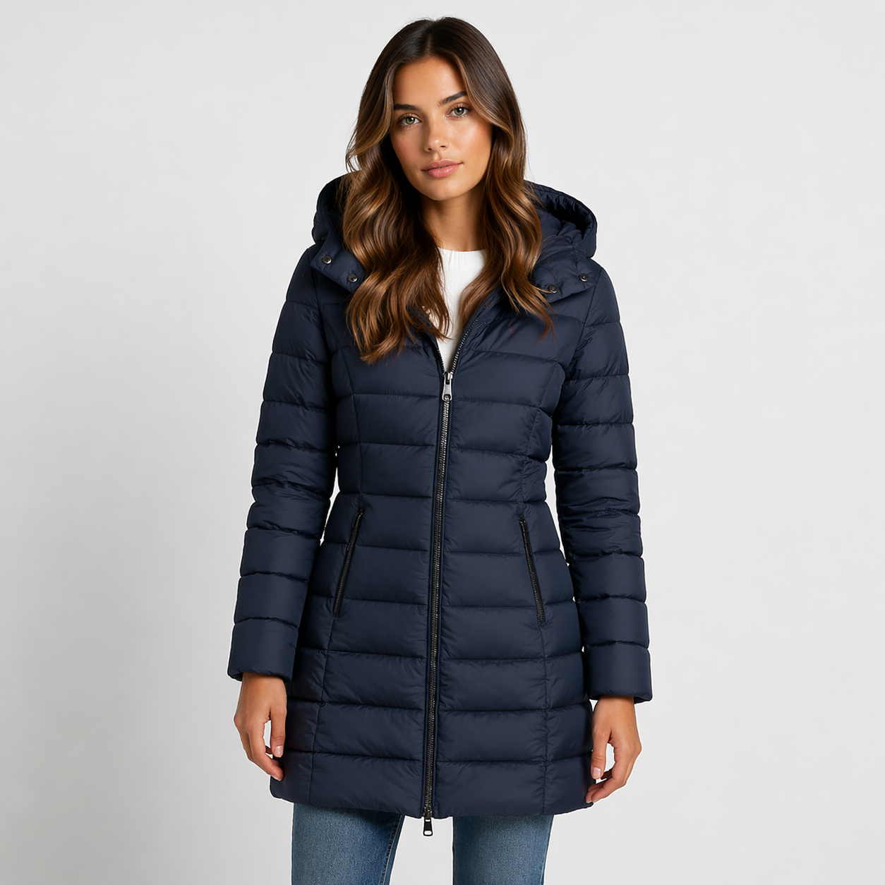 Claire | Women's Longline Puffer Jacket | Hooded · PNY
