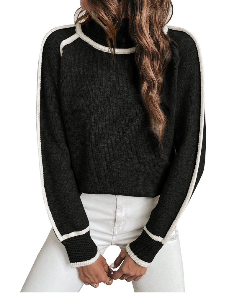 Claire | Women's Turtleneck Sweater | Contrast Trim · PNY
