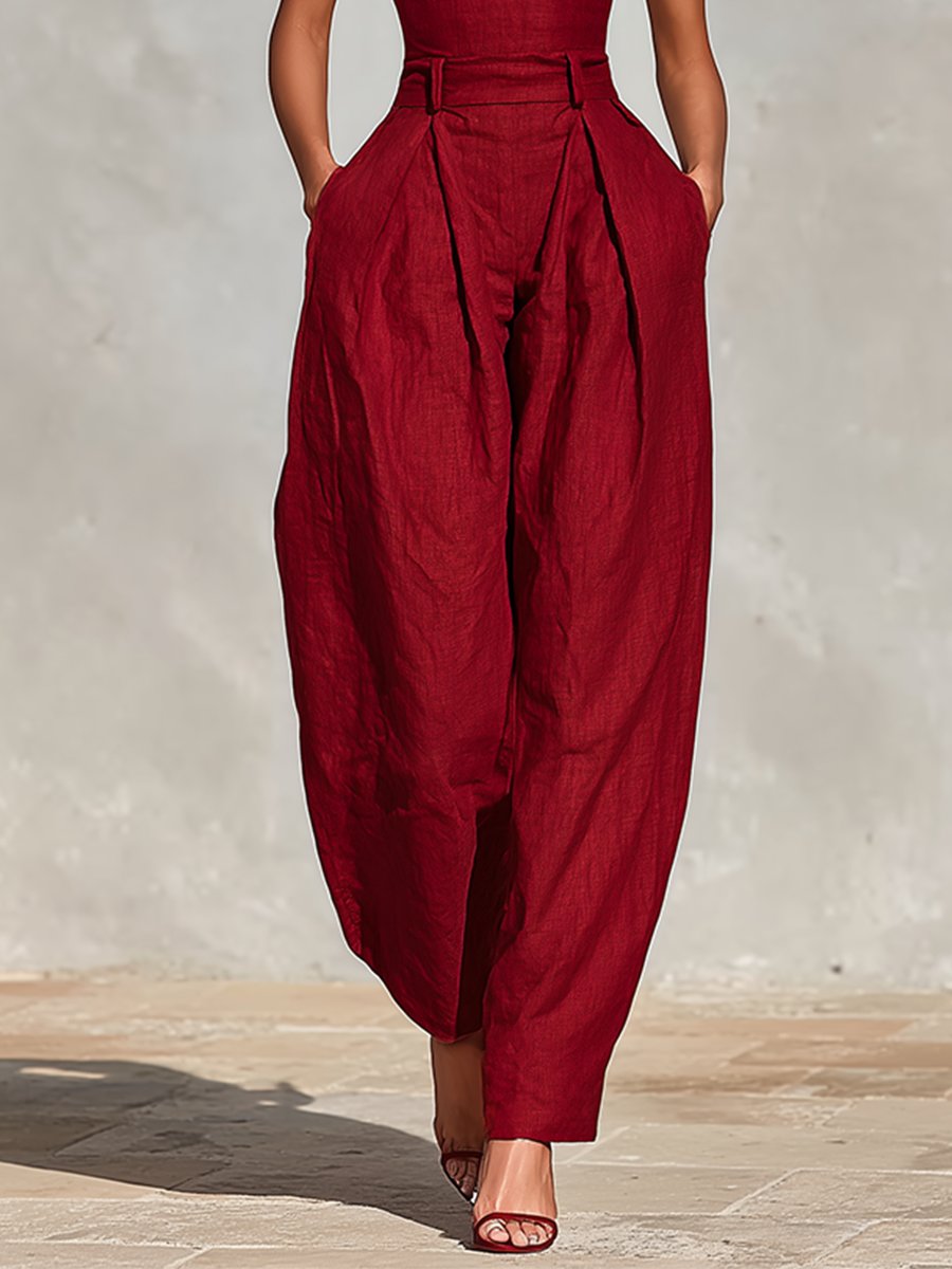 Clara | Damen High-Waist Leinen Wide-Leg Spaghetti-Träger Jumpsuit · PNY