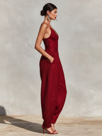 Clara | Damen High-Waist Leinen Wide-Leg Spaghetti-Träger Jumpsuit · PNY