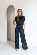 Clara | Damen Satin-Jumpsuit Weite Hose Ärmellos Eleganter Einteiler · PNY